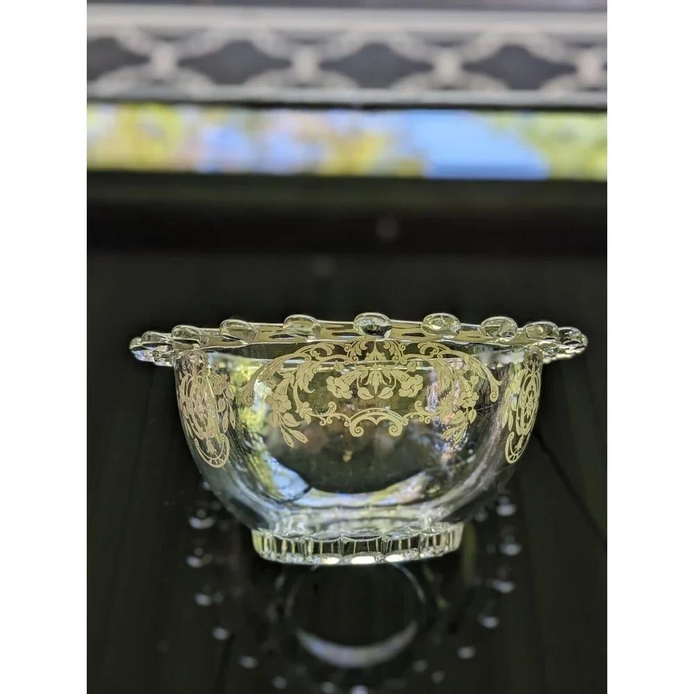 Heisey Lariat SilverOverlay “The Classic Butterfly” Vtg Glass Mayonnaise 7
